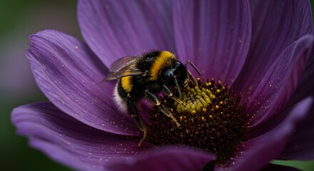 A Busy Bee on a Purple Cosmos Flower
