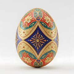 Festive Decorated Easter Egg Spring Holiday Colorful Pattern Blue Gold Red Teal Floral Design