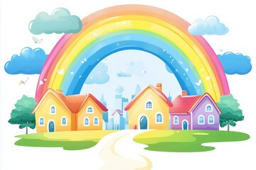 Fototapeta premium the house and the rainbow above it illustration