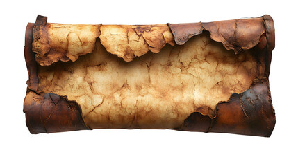 Old parchment scroll with slightly curled edges isolated on white background, HD and realistic