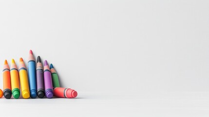 Colorful pencils arranged in a row on a white background