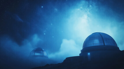 celestial observatory surrounded by mist in deep space, evoking sense of wonder and mystery
