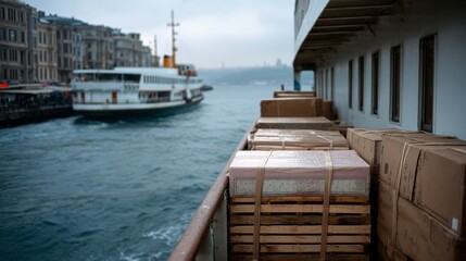 A long line of people winds up a mist-covered hill, moving towards distant fiery eruptions, depicting a journey through a mystical volcanic landscape.