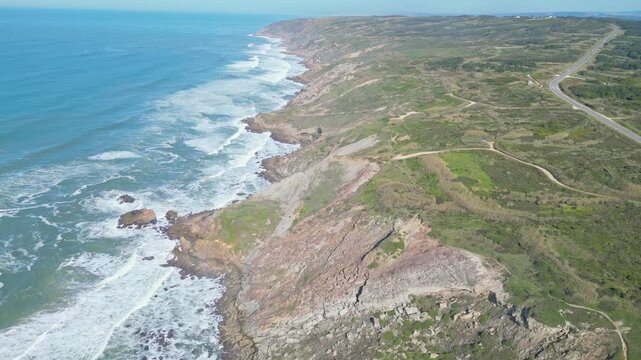 The coastal landscape at miradouro da salgado, near nazare, portugal, aerial view