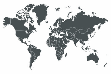 Grayscale Vector World Map Silhouette Image: Continents and Countries