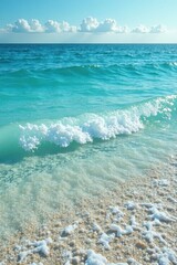Obraz premium Calm morning ocean with gentle blue turquoise waves and foamy surface , surface, ocean