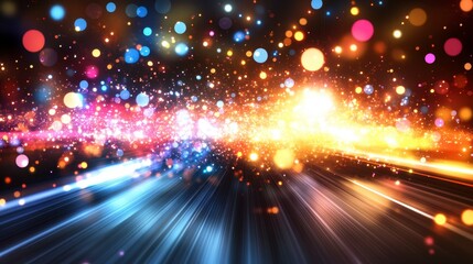 Fototapeta premium Vibrant multicolored lights streak across a dark background, creating a dynamic and energetic atmosphere.
