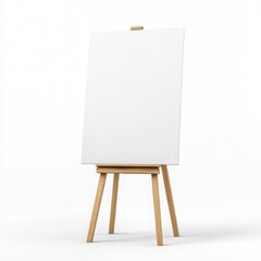 Blank canvas on a wooden easel standing against a clean bright background