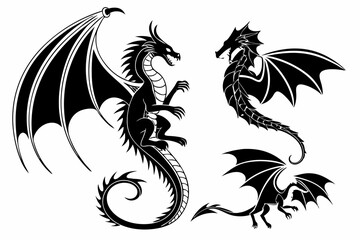 Black Winged Mythical Dragon Silhouettes Vector Designs