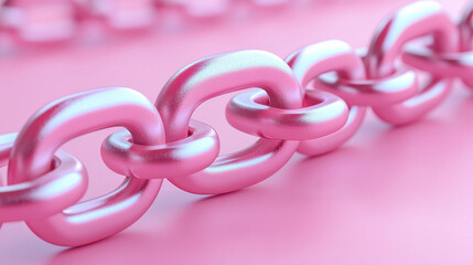 Close up of shiny pink chain on matching background
