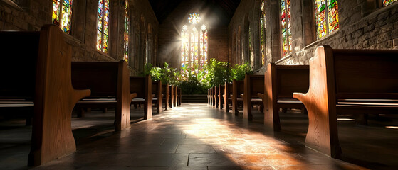 Sacred sanctuary bathed in sunlight