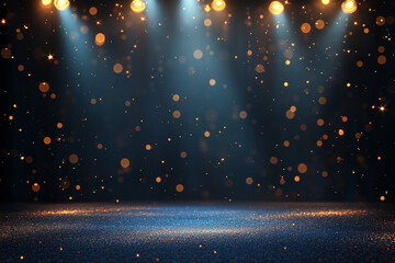 Sparkling stage lights illuminating glittering surface magical scene