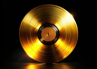 Golden Vinyl Record: Nostalgia, Music, Vintage, Black Background