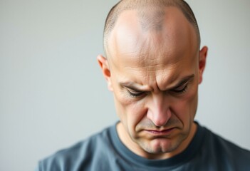 Obraz premium Bald man with scowl, looking downward