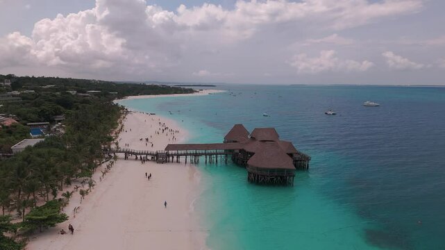Hotel riu jambo in zanzibar, showing the beach and turquoise water, aerial view