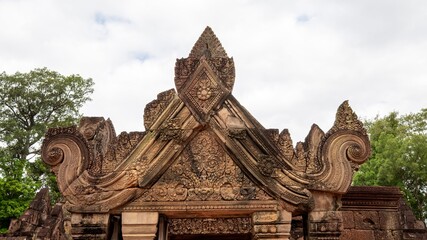Banteay Srei, Angkor Wat is located in Cambodia. One of the seven architectural wonders of the world. Tomb Raider filming location