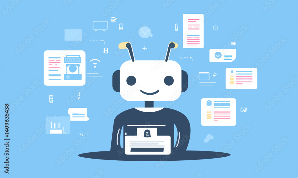 Poster ai content generator robot for ecommerce and digital marketing in minimalist svg style