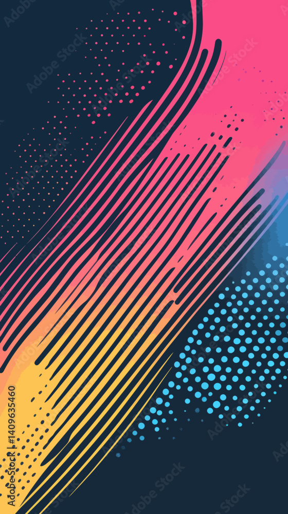 Poster vibrant abstract halftone gradient vector with rounded lines in minimalist style