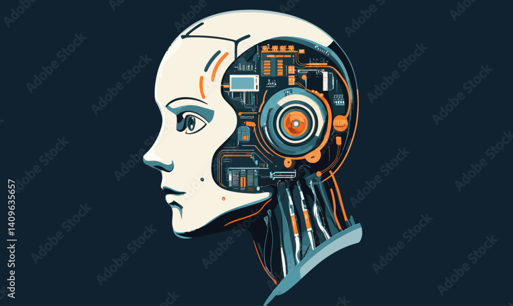 Poster futuristic humanoid ai technology: robotics and generative ai concept