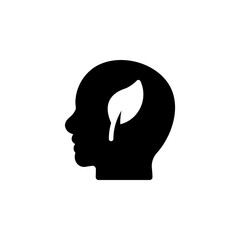 Human head with leaf icon. symbolizing mindfulness, eco-consciousness, mental health, and connection with nature. Perfect for health, wellness, and environmental awareness projects