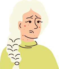 Danger of human viruses concept illustration. Infected girl flat illustration. Monkeypox on human skin closeup