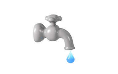 Cartoon faucets and water drops, water conservation concept, 3d rendering.