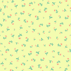 Easter meadow seamless pattern. Leaves and flowers spring simple background. Blossom garden plants