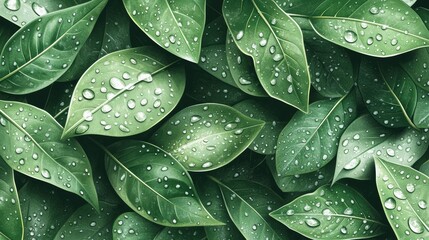 Fototapeta premium water drops on green leaves