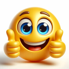   A cheerful cartoon emoji face giving double thumbs up with a playful expression, wide blue eyes, raised eyebrows, and tongue sticking out. 