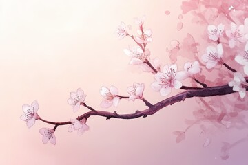 Delicate cherry blossoms bloom against a soft pastel backdrop.