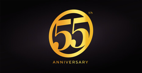 Luxury 55th Anniversary Logo Design With Golden Number In Elegant Style On Dark Background For Celebration, Event, Greeting Or Invitation Decoration. Vector Illustration