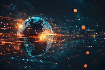 Digital transformation concept with glowing earth and data streams