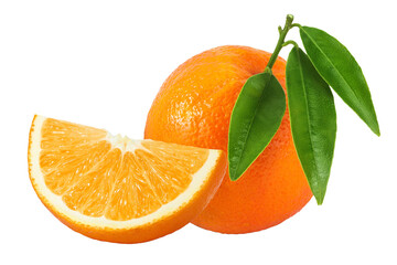 Orange fruit with leaves isolated on white background with full depth of field