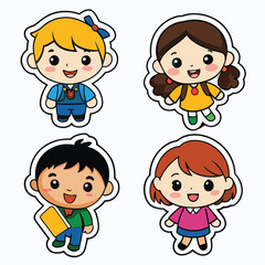 Cute cartoon kids in school attire