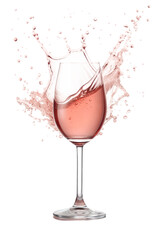 Rose wine splashing in a glass, isolated on a white background. Perfect for beverage photography, refreshing drinks, and wine-related themes. 