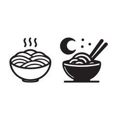 Silhouette Bowl of noodles icon on white background.
