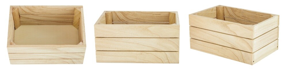 Empty wooden crate isolated on white background