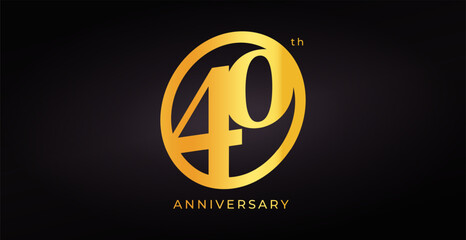 Elegant 40th Anniversary Logo With Golden Number In Circle On Dark Background. Perfect For Celebration, Corporate Event, Milestone Or Party Invitation Design. Vector Illustration.