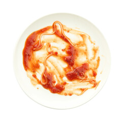 Dirty plate isolated on white, top view