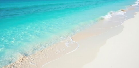 Soft white sand meets turquoise water, gentle waves lap shore , getaway, exotic, foam