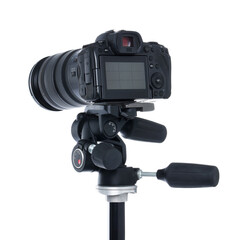 Modern professional video camera isolated on white