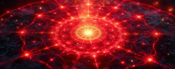 Obraz premium Fiery red mandala, root chakra energy swirling, glowing, vibrant, texture, focus, willpower