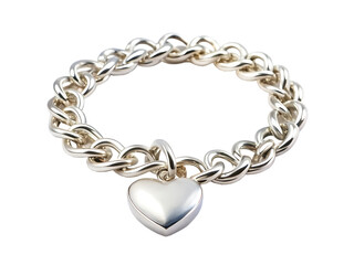 Obraz premium Silver chain bracelet with a heart charm isolated on white background PNG