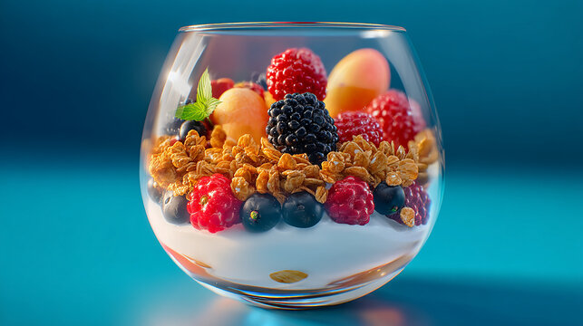 Fruit parfait with yogurt, granola, and colorful berries
