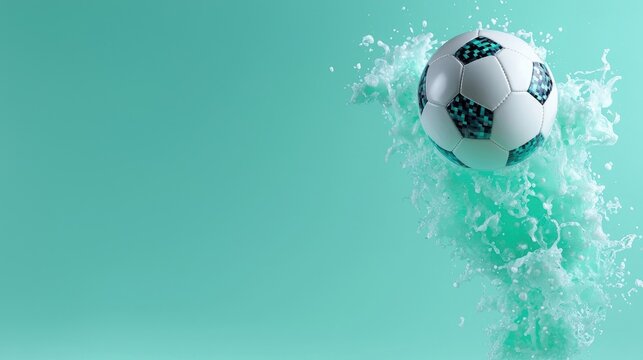 Soccer ball in mint green splash