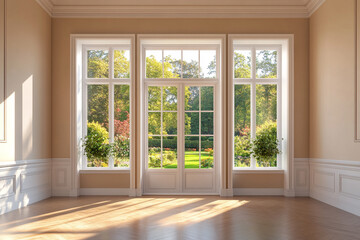 Fototapeta premium Sunlit room garden view serene escape