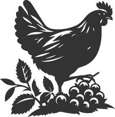Hen in forest vector silhouette