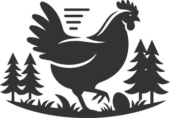 Hen in forest vector silhouette