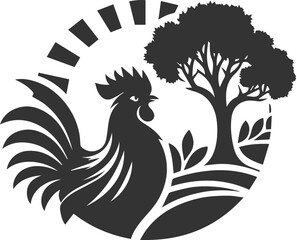 Naklejka premium Hen in forest vector silhouette