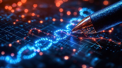 Digital Pen on Futuristic Circuit Board
